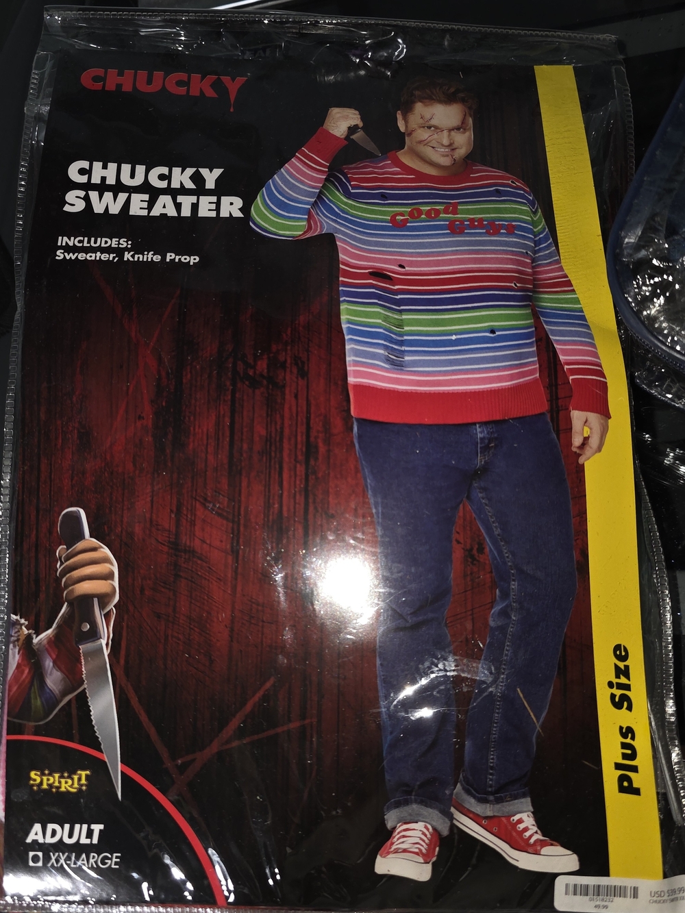 Chucky Good Guy Multicolor Striped Crewneck Sweater - Red Blue Green White